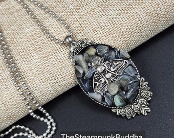 Labradorite Luna Moth Necklace