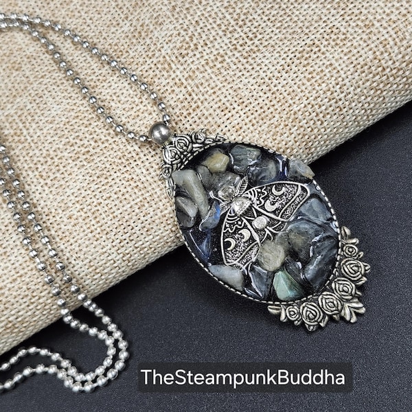 Labradorite Luna Moth Necklace