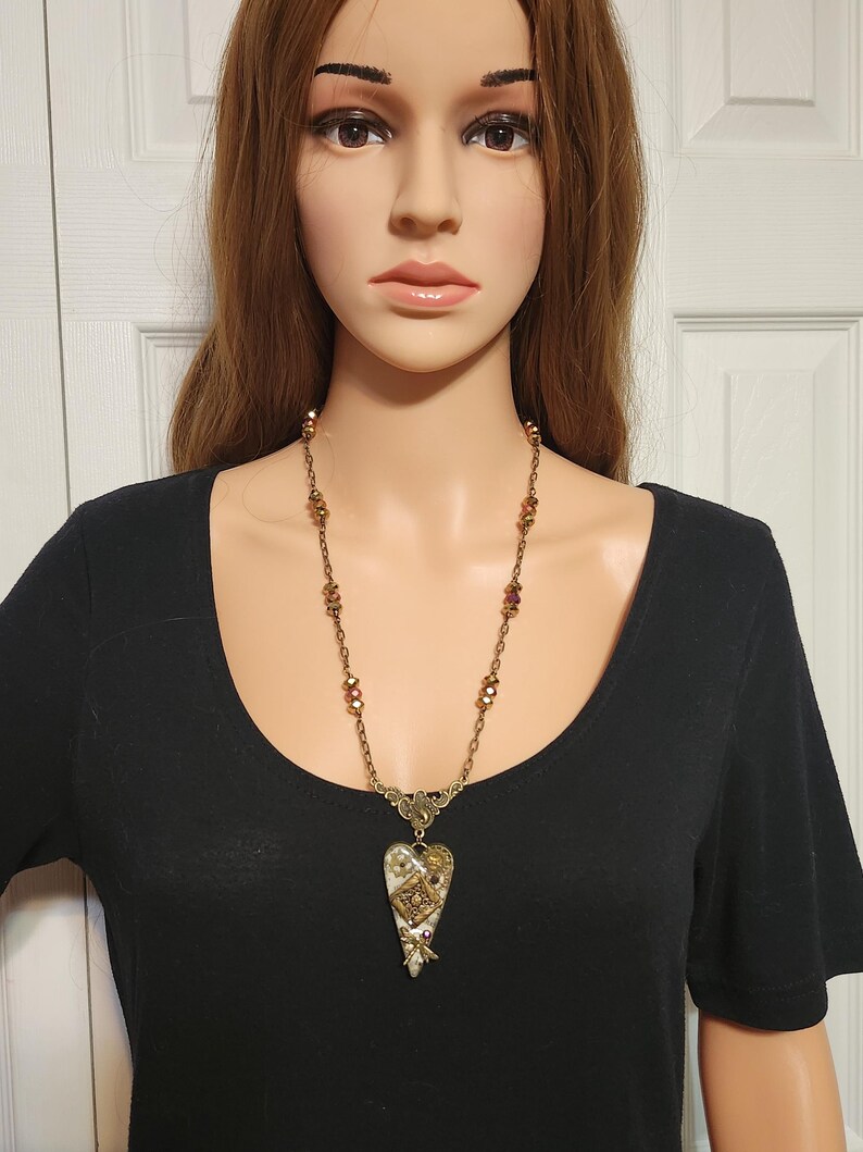 Gilded Timekeeper’s Heart - Steampunk Necklace with Dragonfly & Vintage Cuckoo Clock Chain image 12