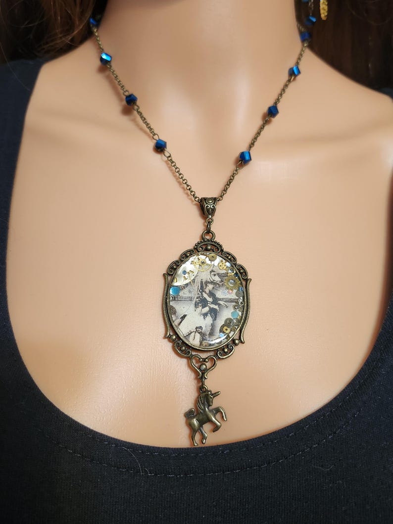 The Clockwork Masquerade — Steampunk Unicorn Necklace & Matching Earrings Set image 10