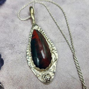 Twilight Canyon, Handmade Sterling Silver Idaho Sunset Jasper Necklace | One-of-a-Kind Artisan Pendant | Natural Red & Blue Jasper Jewelry