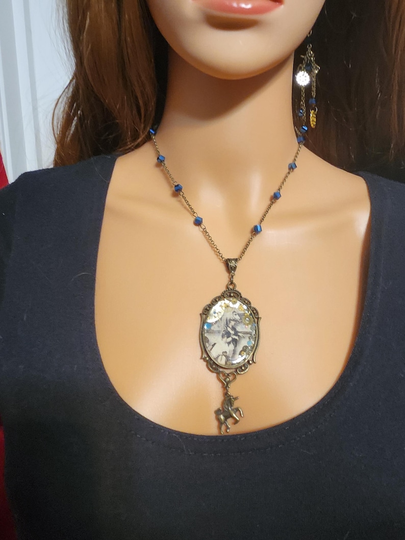 The Clockwork Masquerade — Steampunk Unicorn Necklace & Matching Earrings Set image 2