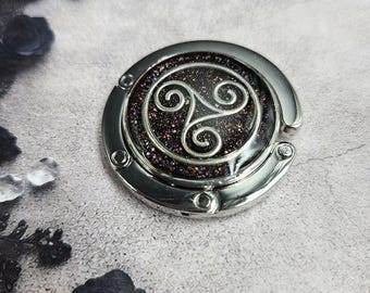 Celtic Triskele Bag Hook, Witchy Purse Holder, Pagan Handbag Hook, Gothic Desk Accessory, Handmade Gift