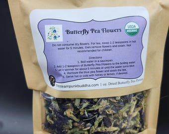 Flores de guisante de mariposa, té de hierbas secas orgánicas de 1 oz