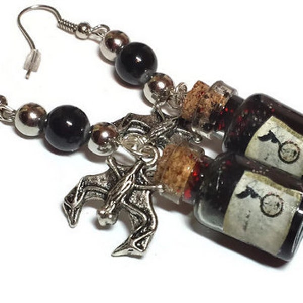 Black Number One Inspired Little Miss Scare-All Bottle Earrings, Type O Negative Inspired Earrings