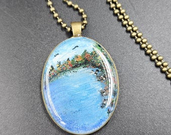 Where the Water Remembers Hand-Painted Miniature Landscape Necklace | Original Wearable Art Pendant | One-of-a-Kind