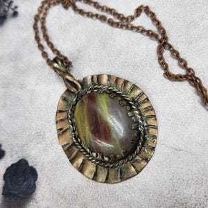 Ancient Forest Relic — Handmade Rainbow Petrified Wood & Copper Pendant | Artisan Fossilized Wood Stone Necklace Bild 1