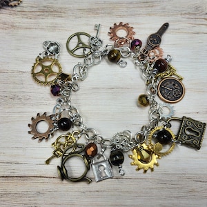 The Tinkerer's Treasure — Steampunk LOADED Charm Bracelet | Clockwork Curiosity Jewelry, Large Size