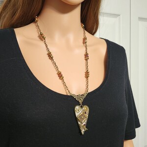 Gilded Timekeeper’s Heart - Steampunk Necklace with Dragonfly & Vintage Cuckoo Clock Chain image 8