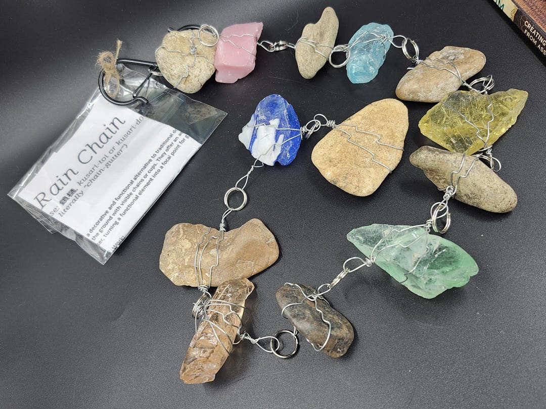 Handmade River Rock & Pastel Slag Glass Rain Chain - Etsy