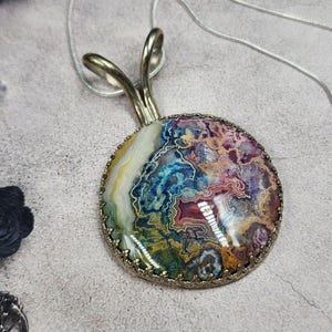 Aurora River - Rainbow Lace Agate Pendant in 925 Sterling Silver Setting