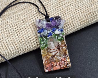 Rainbow Orgonite Pendant with Quartz Point