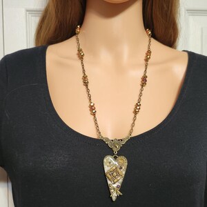 Gilded Timekeeper’s Heart - Steampunk Necklace with Dragonfly & Vintage Cuckoo Clock Chain image 3