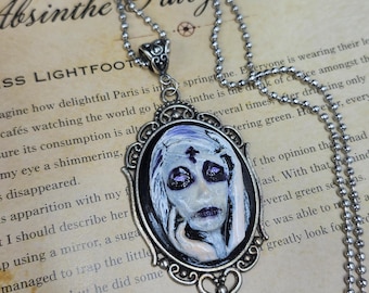 The Mourning Oracle — Hand-Painted Gothic Cameo Necklace | Haunted Portrait Pendant