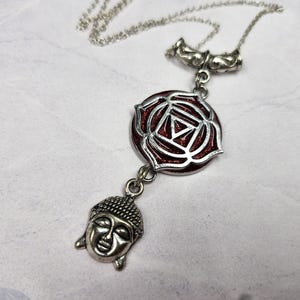 Root Chakra Necklace, Red Chakra Pendant, Buddha Charm Necklace, Reiki Jewelry, Meditation Necklace, Spiritual Gift, Witchy Jewelry