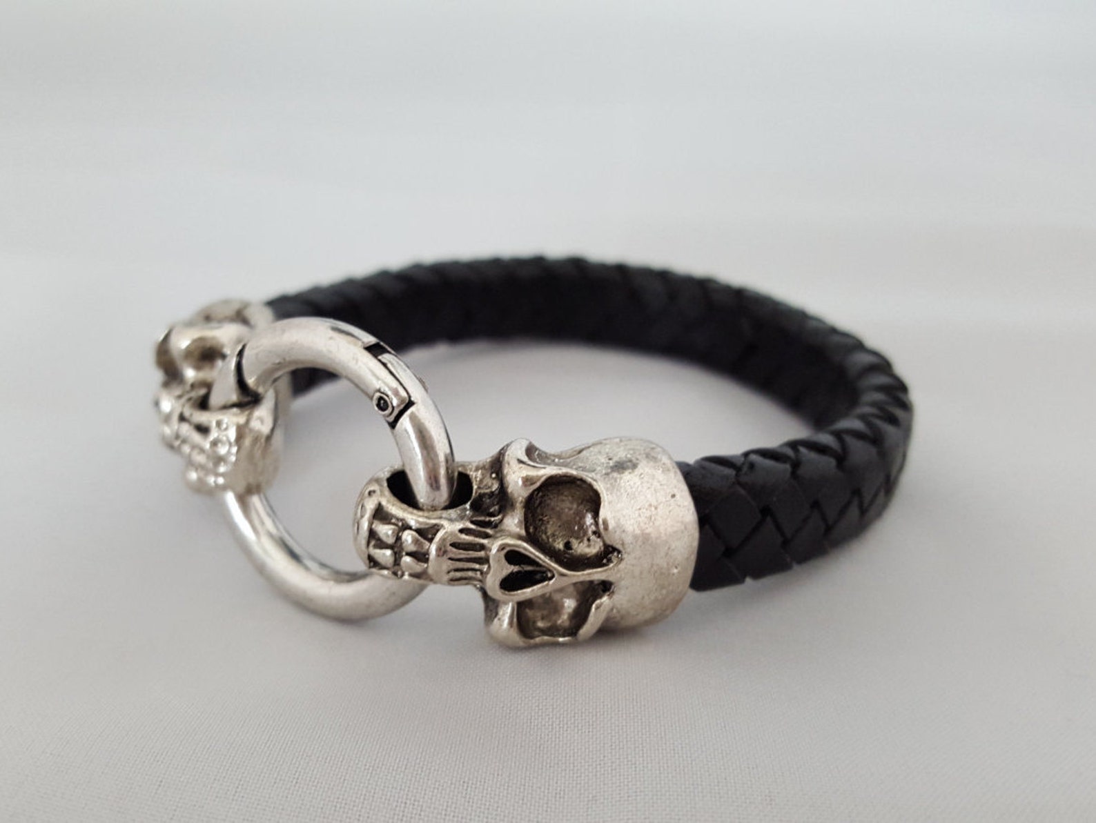 Stainless Steel Skull Clasp and Black Braided Leather - Etsy