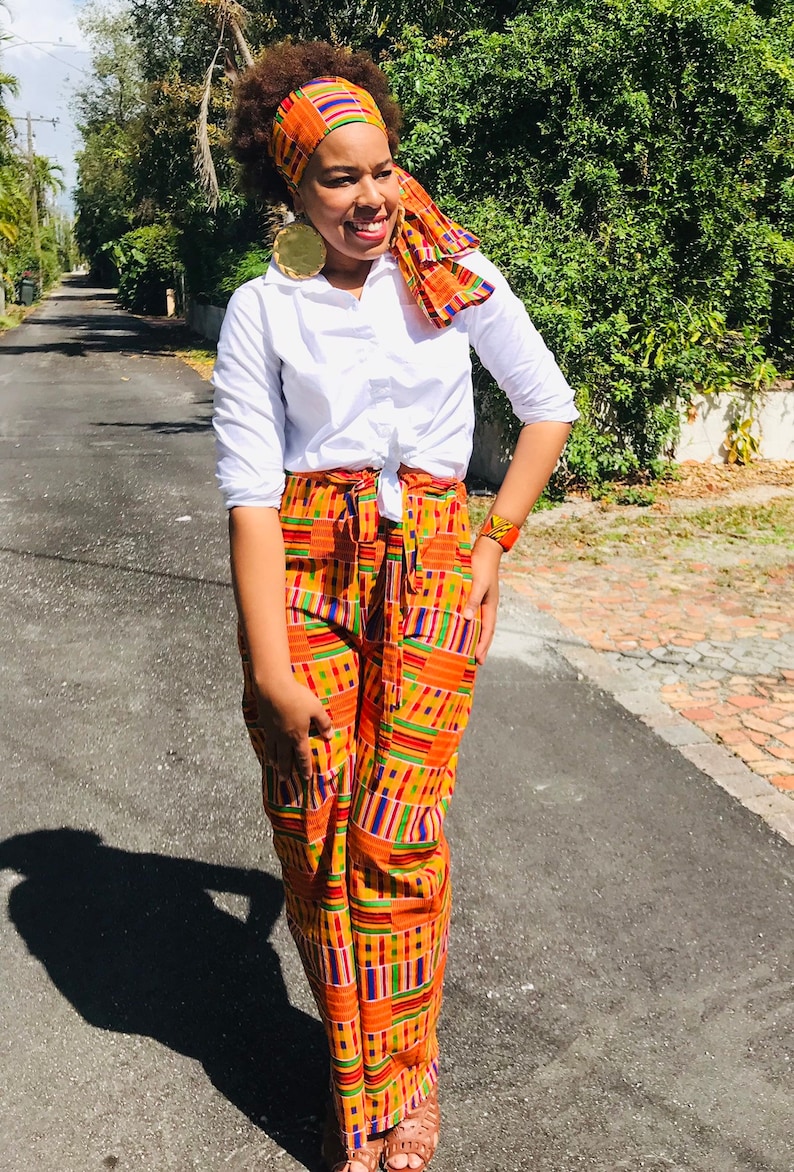 Loose Fit FREE SHIPPING KENTHE African Print Wide leg pants with draw string waist