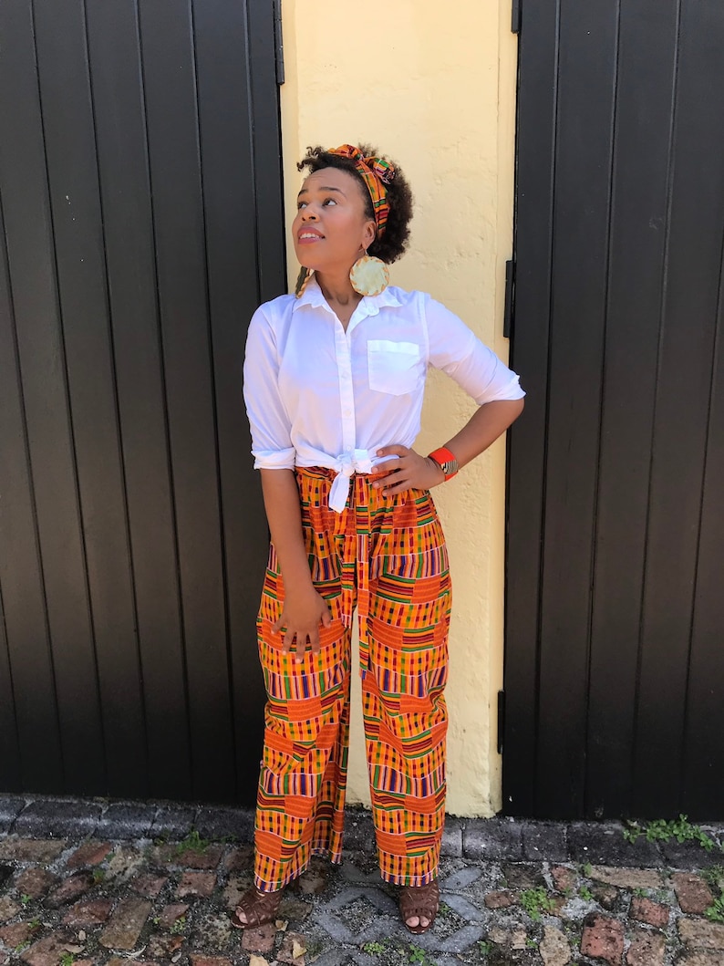 Loose Fit FREE SHIPPING KENTHE African Print Wide leg pants with draw string waist