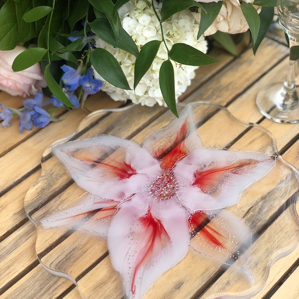 Beautiful lily’s ornament tray with silver accents. Best choice for gift or home decor. Original design. Decorated bohemian crystals.