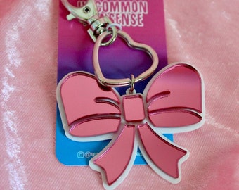 Pink Bow Mirror Keychain