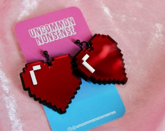 Red Pixel Heart Earrings