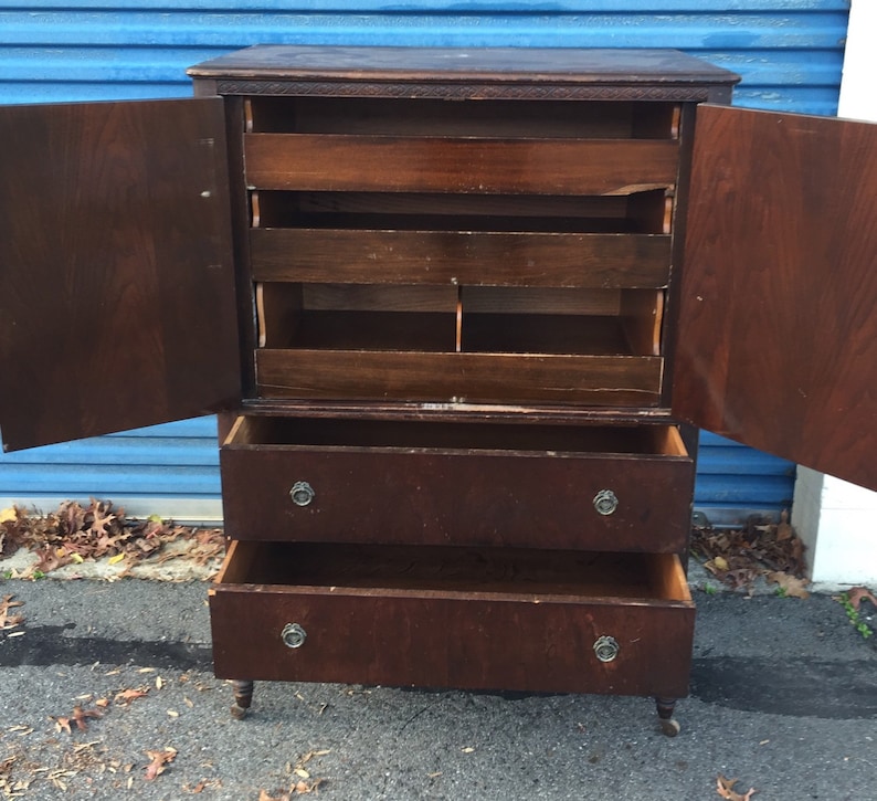 Vintage Tall Bureau Chest of Drawers Armoire