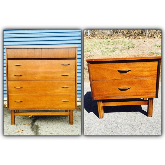Vintage Bassett 2 Pc Bedroom Set Mid Century Tall Dresser Etsy