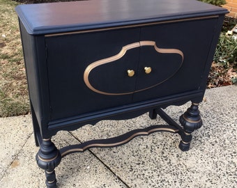 Vintage Liquor Cabinet Redesigned in Black & Gold