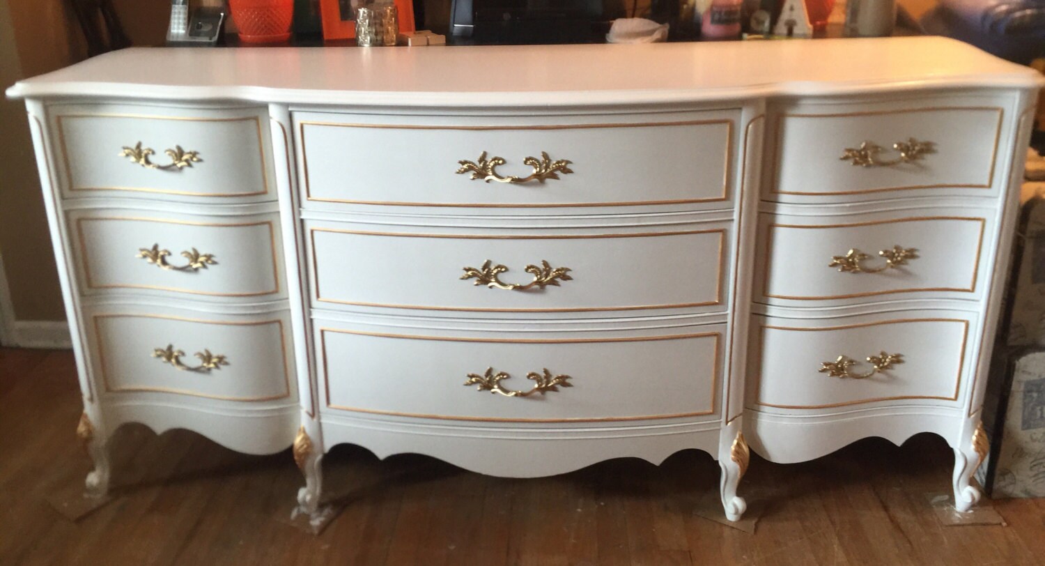 Sold Vintage 9 Drawer Long French Provincial Dresser