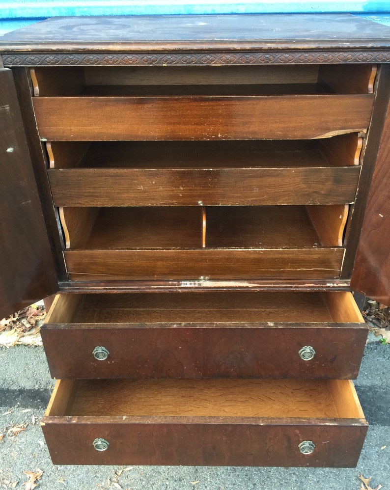 Vintage Tall Bureau Chest of Drawers Armoire