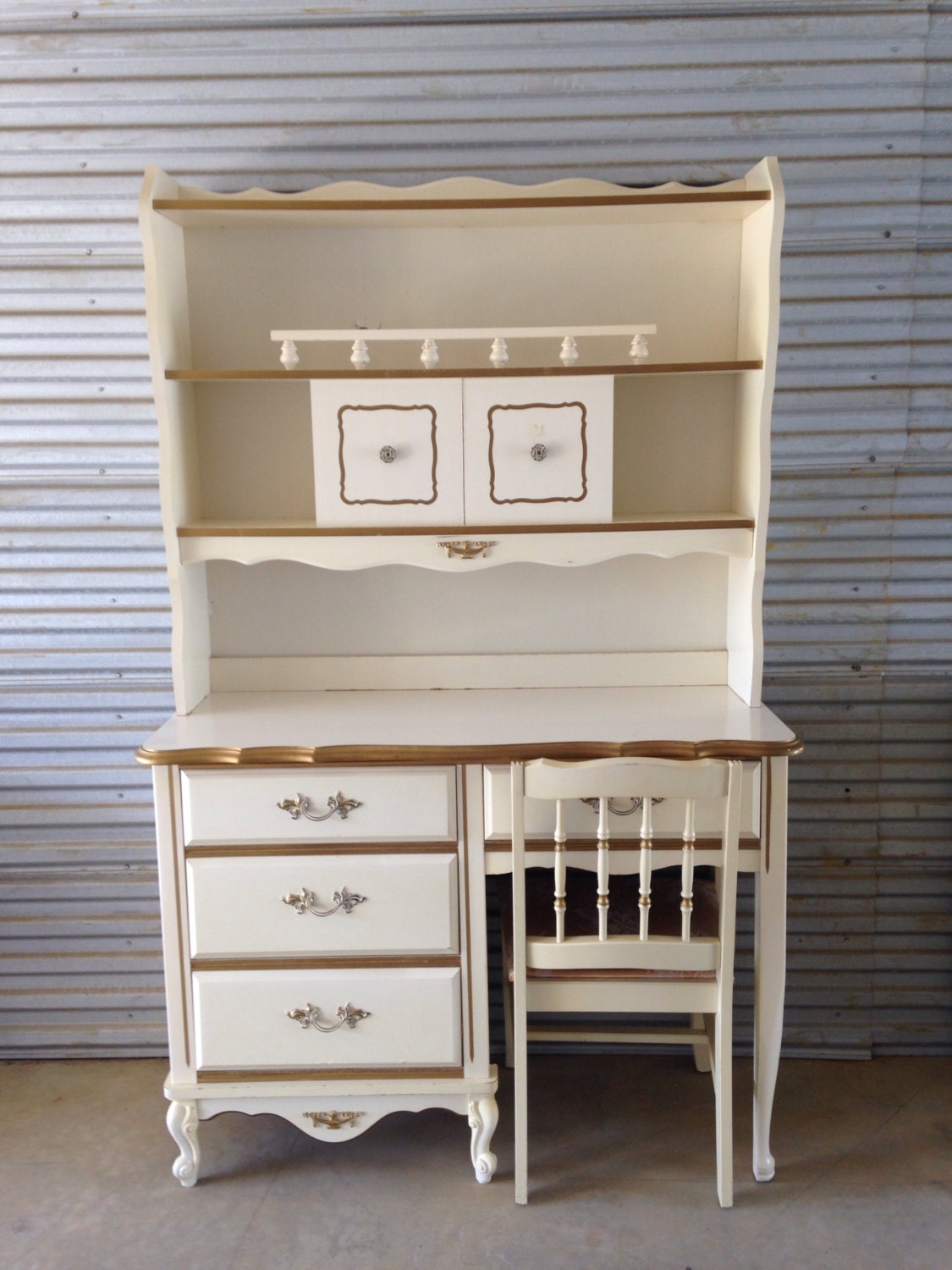 Sold Vintage French Provincial Desk Hutch Chair