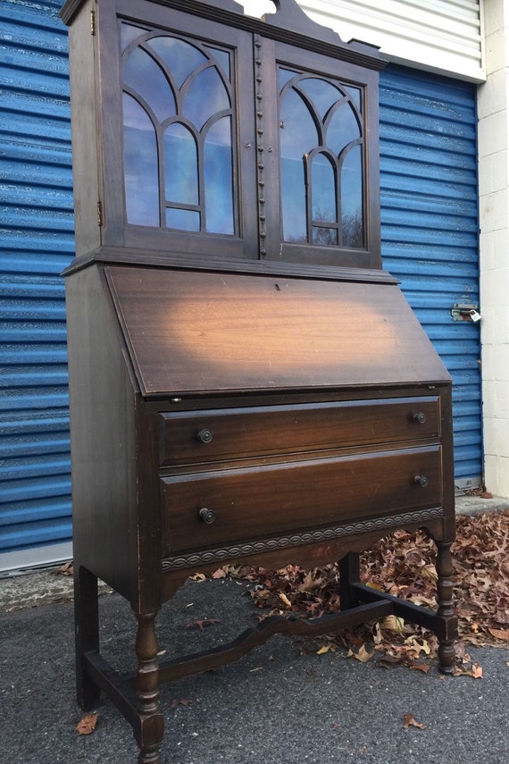 Vintage Tall Secretary Desk Etsy
