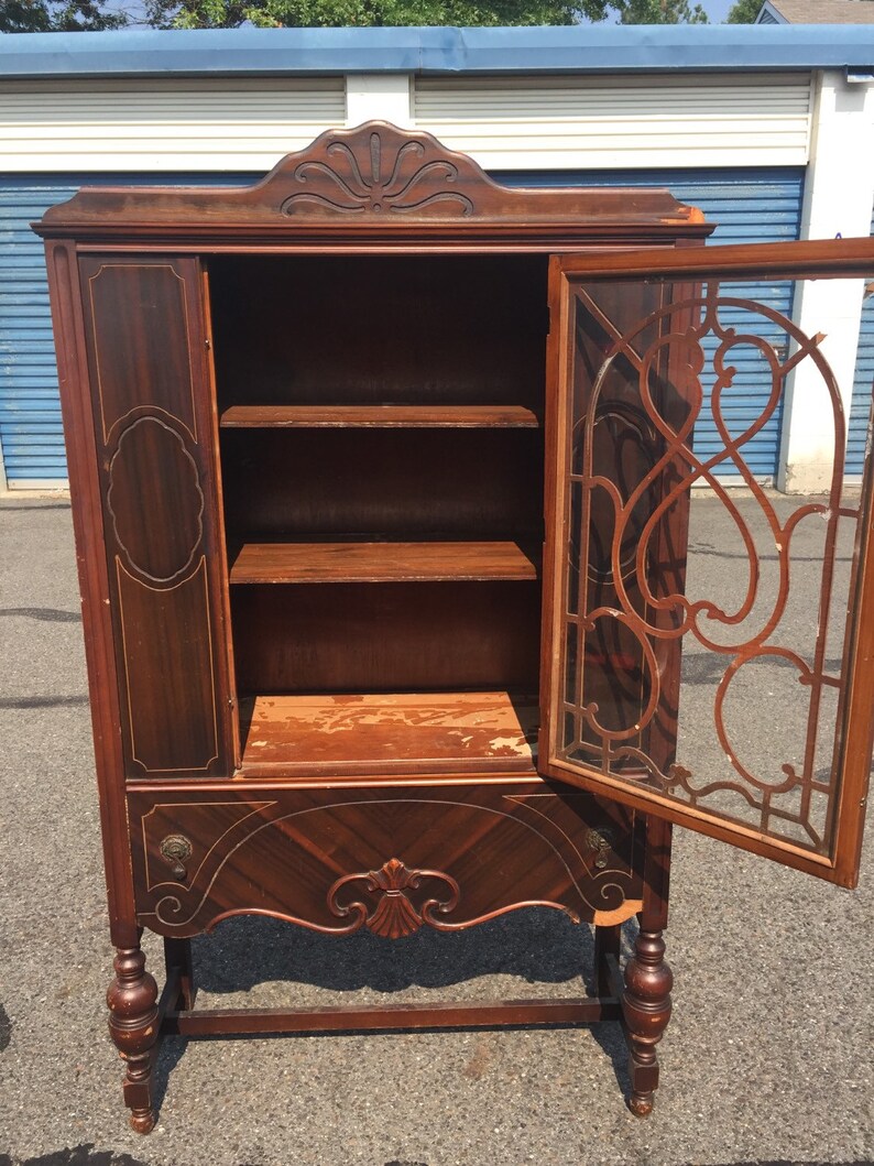 Vintage Jacobean China Hutch Etsy