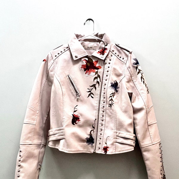 Gorgeous Embroidered Faux Leather Women's Biker Jacket