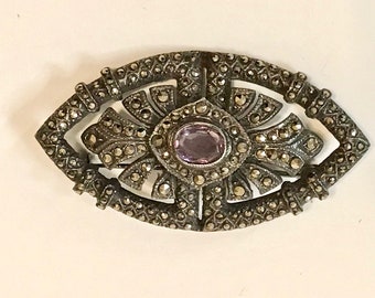 Antique Regal Amethyst and Marcasite Brooch
