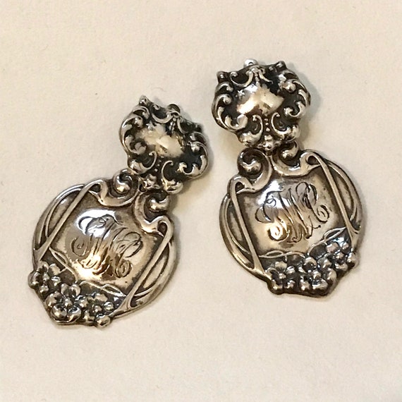 Monogrammed Sterling Victorian Revival  Earrings