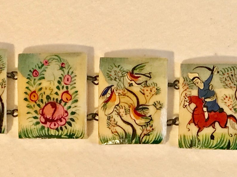 Hand Painted Antique Bone Tile Bracelet