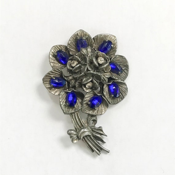 Unusual Vintage Blue and Crystal Rhinestone Bouqu… - image 1