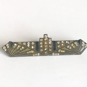 Pierre Bex Style Rhinestone and Enamel Deco Pin image 1