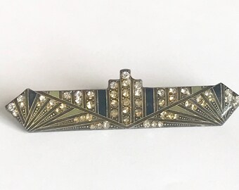 Pierre Bex Style Rhinestone and Enamel Deco Pin
