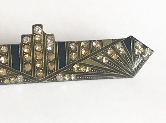 Pierre Bex Style Rhinestone and Enamel Deco Pin - image 3