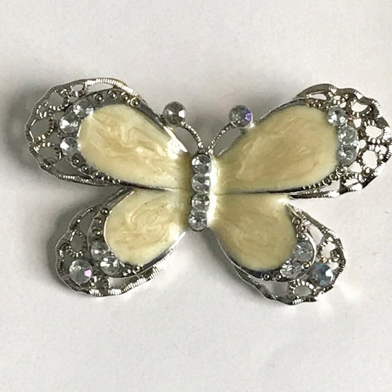 Springtime Enamel and Rhinestone Butterfly Brooch