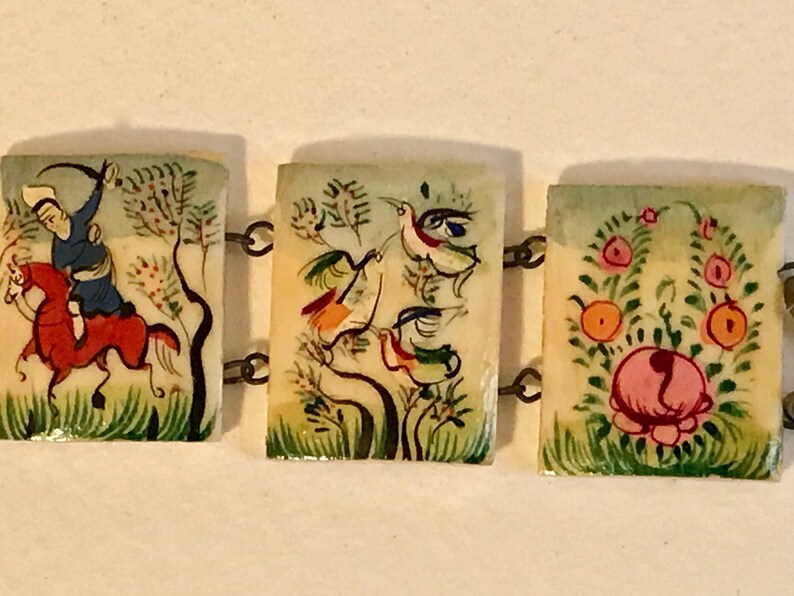 Hand Painted Antique Bone Tile Bracelet