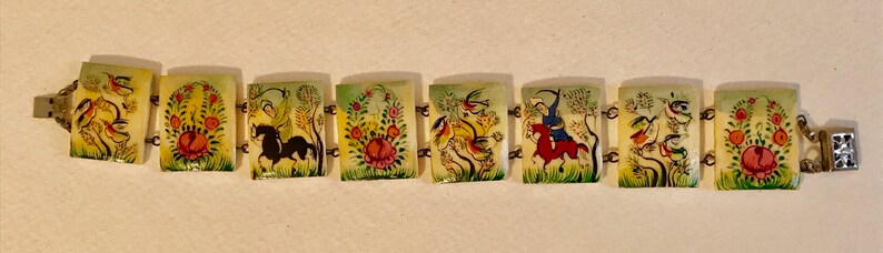 Hand Painted Antique Bone Tile Bracelet