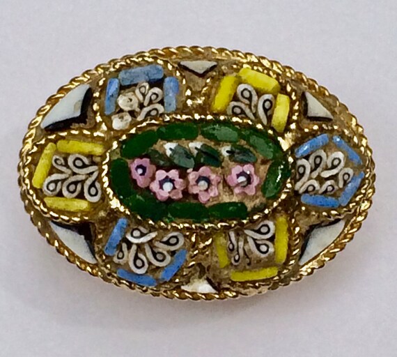 Italian Floral Micro Mosaic Pin - image 1