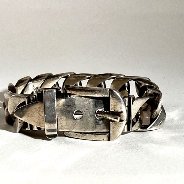 Hermés Style Vintage Sterling Silver Buckle Bracelet