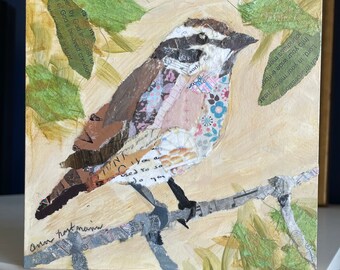 手描きの鳥のアート、ミクストメディアコラージュ - Etsy 日本
