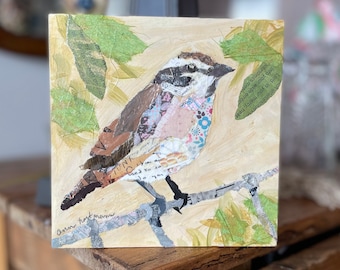 手描きの鳥のアート、ミクストメディアコラージュ - Etsy 日本