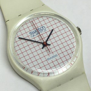 Vintage Swatch Watch Tennis Grid GW100 1983 Rare First Year White Red Storage Case Retro Holiday Christmas Gift Etsy India
