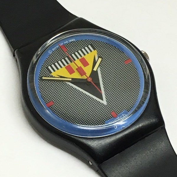 Vintage Swatch Watch Lancelot GB110 1986 Black Blue Face Shield Retro Swatch Watch Summer Gift